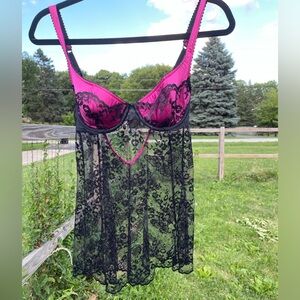 36B/34C vintage 2003 victorias secret corset slip - black and pink lace